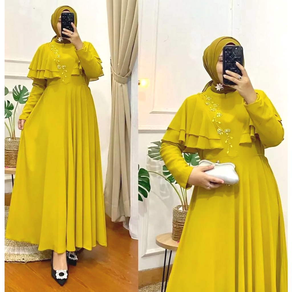 Dress Premium Edisi Kondangan Lime Lemon Jumbo Terbaru Kekinian Mewah Elegan 2023