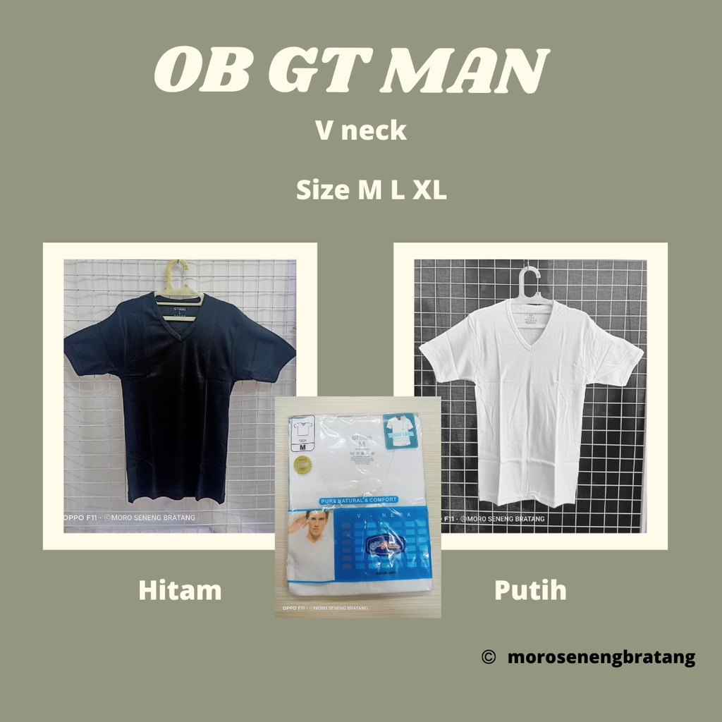 Oblong GTMAN leher V neck kaos dalam pria HITAM - Putih - GT Man