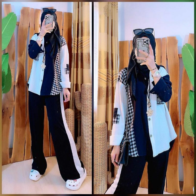 Kemeja Mono Combi, KEMEJA CASUAL WANITA CANTIK MODIS FIT XXL LD 112 BAHAN LINEN PREMIUM IMPORT TERMURAH OOTD