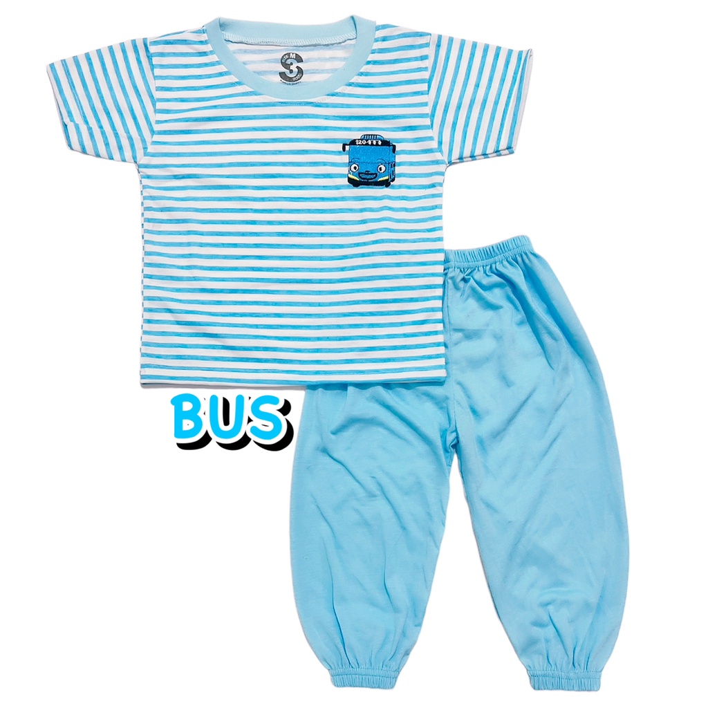 BAJU SETELAN CP JOGER FASHION OBLONG ANAK LAKI-LAKI/COWOK BAHAN BIRU KAOS KATUN BORDIR SALUR BUS/MOBIL