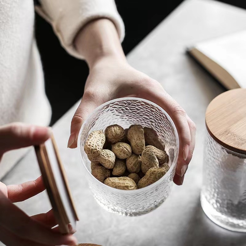 Jar Toples Kaca Tutup Kayu Kedap Udara Kotak Permen Snack Bumbu Dapur