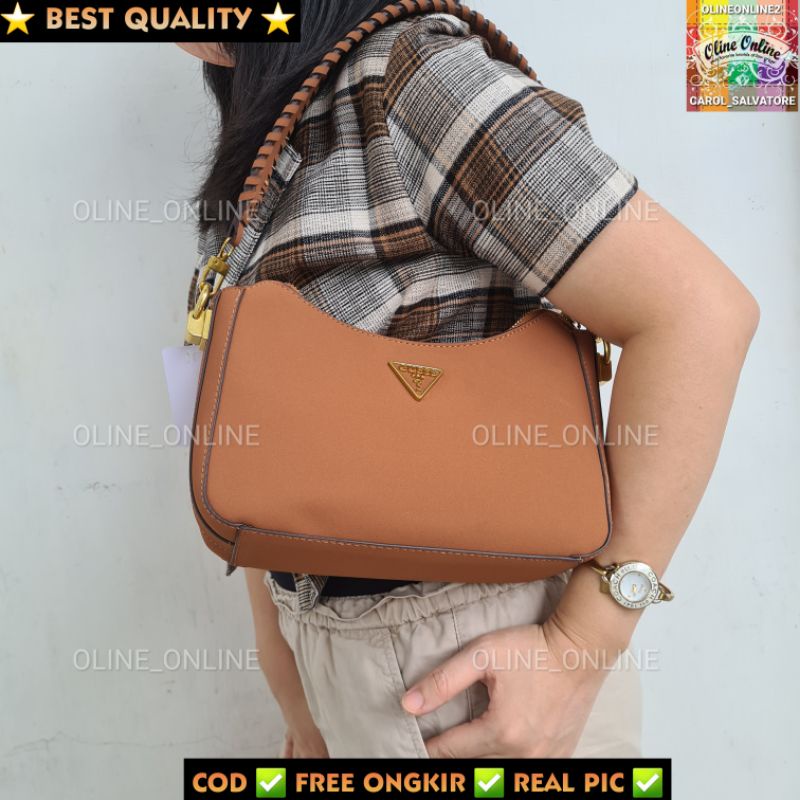 tas kaoma kulit suede sintetis kepang braided top handle logo segitiga gs shoulder kecil bag medium maroon brown white black readystock cirebon ciayumaja kuningan indramayu tegal jawa barat GOJEK INSTAN 12.12