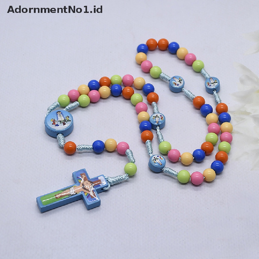 [AdornmentNo1] Kalung Liontin Salib Kartun Anak Rosario Beads Perhiasan Religi Katolik [ID]