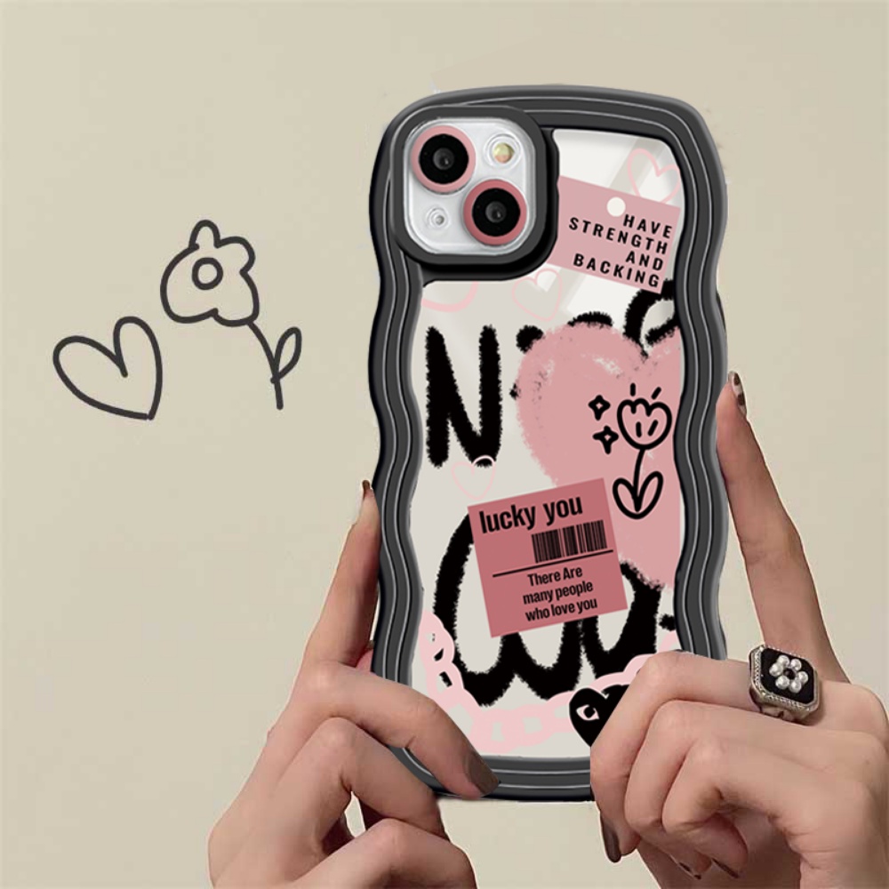 IPHONE Casing Bening Fashion Kompatibel Untuk Iphone11 14 12 13 Pro MAX iPhone7 8plus 6s Plus XR 14Plus XS MAX SE 2020 Grafiti Lucu Cinta Hati Bunga Gelombang Lembut Bingkai Ponsel Case Cover BY