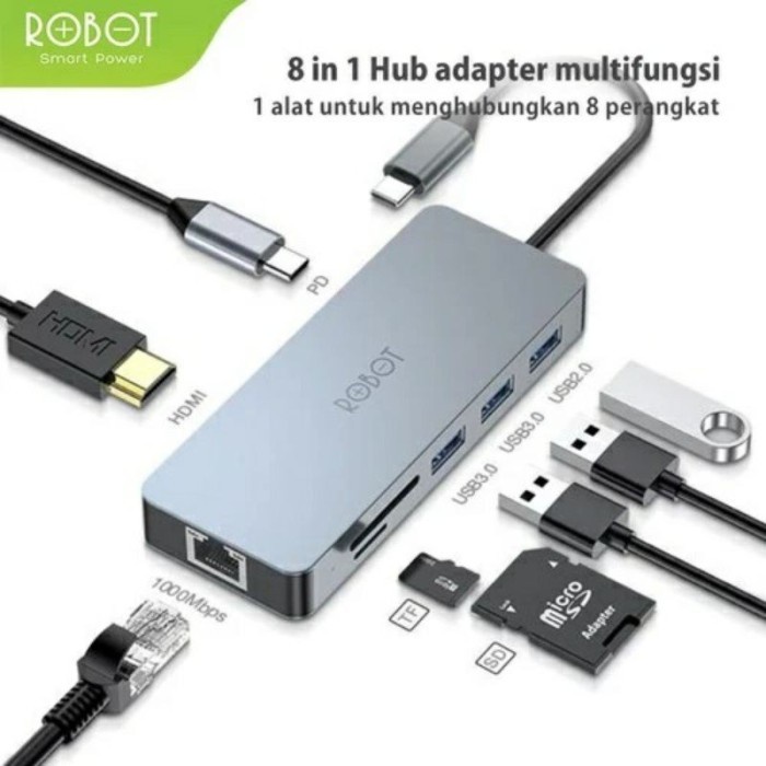 Extension Robot Ht380 Konektor Type C To Hdmi Lan Usb 3.0 Pd Suppot Macbook Ipad