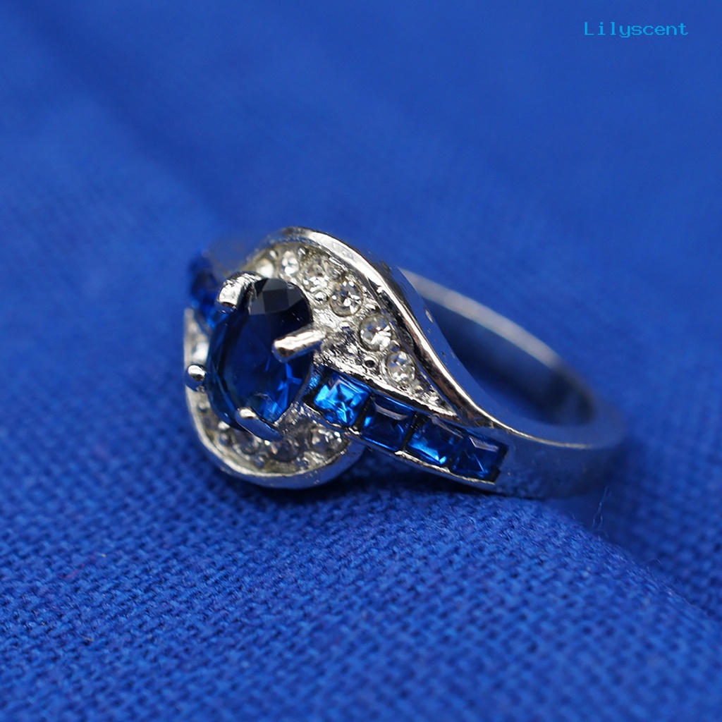 [LS] Cincin Elegan Anti Gores Bahan Alloy Berlian Imitasi Biru Cincin Untuk Liburan