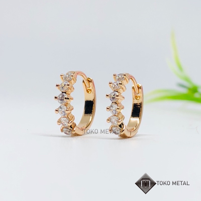 Anting Xuping 100% Original Model Permata Baris Lapis Emas Warna Rosegold/Silver [ Toko Metal ]