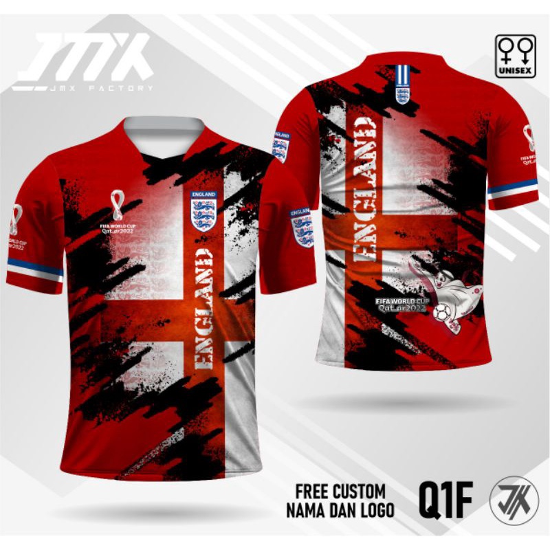 T-Shirt Jersey Inggris Piala Dunia Qatar 2022/kaos Jersey lengan pendek/panjang free Costum