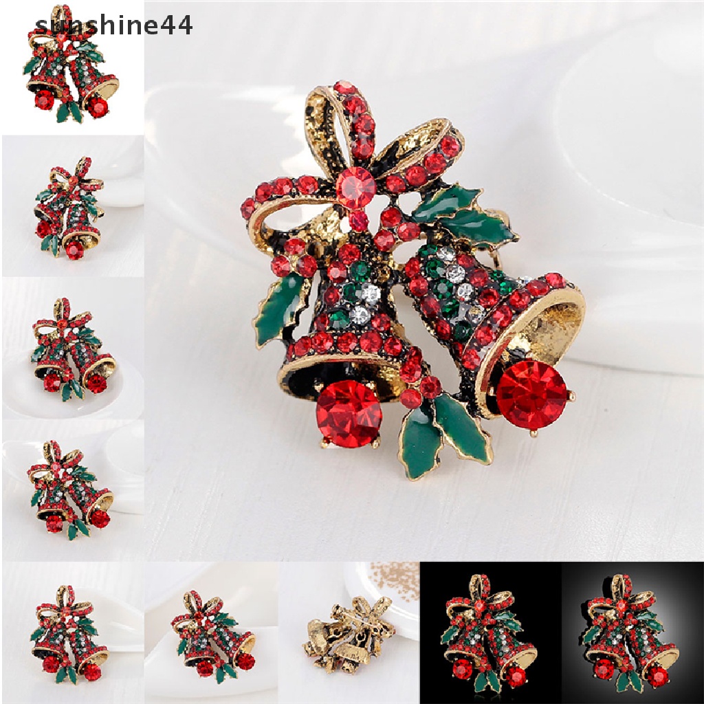 Sunshine 1pc Fashion Natal Berlian Imitasi Lucu Christmas Bell Bros Pin Xmas Hadiah Pesta.