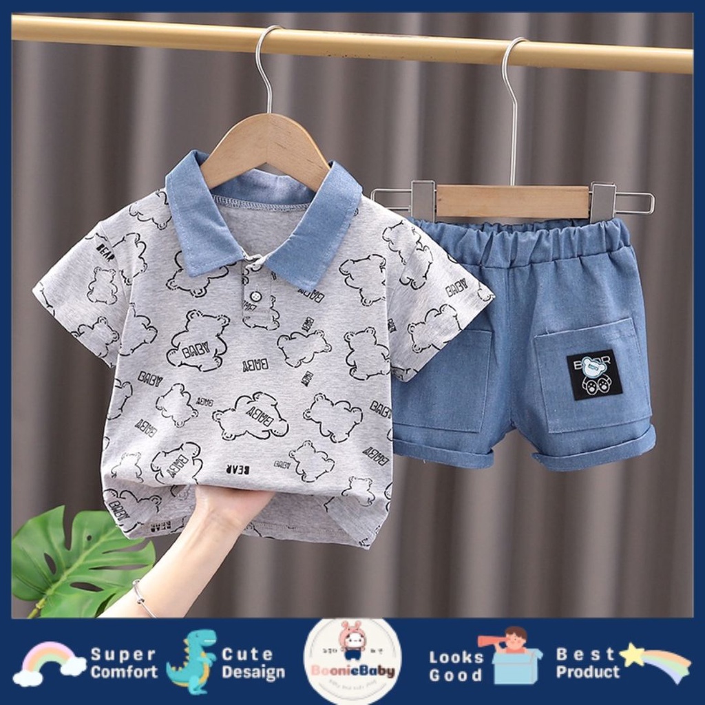 boonie [COD] setelan kaos kra polo anak laki laki impor celana pendek polos import fashion BABY BEARY