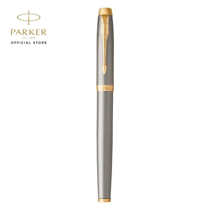 

JUAL Parker IM Brushed Metal Gold Trim Rollerball