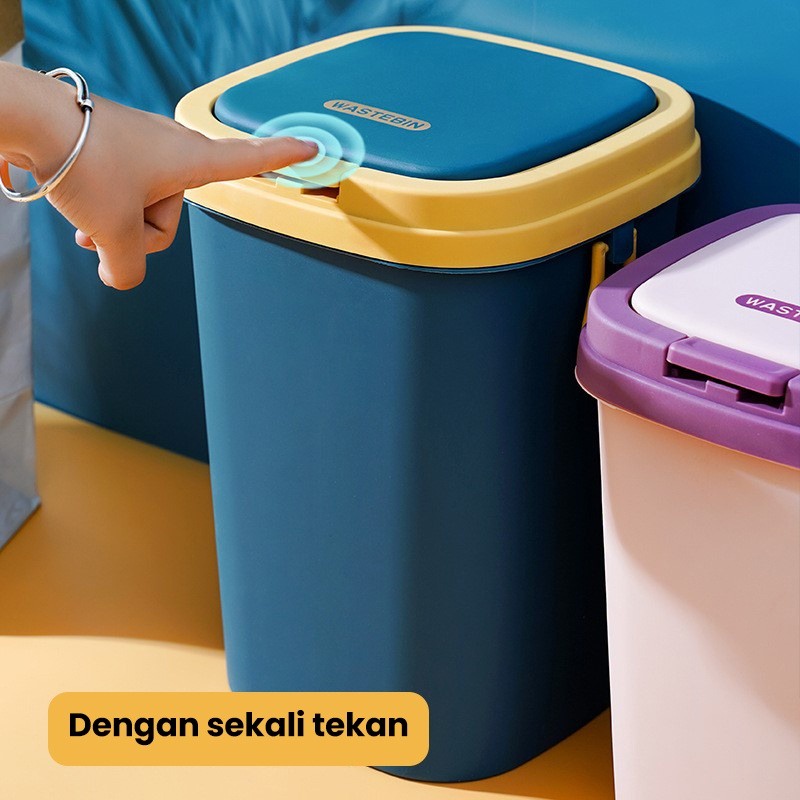 AVVET Tempat Sampah Kamar Kotak Sampah Tertutup Tong Sampah Dapur Kamar Keranjang Sampah Plastik Serbaguna