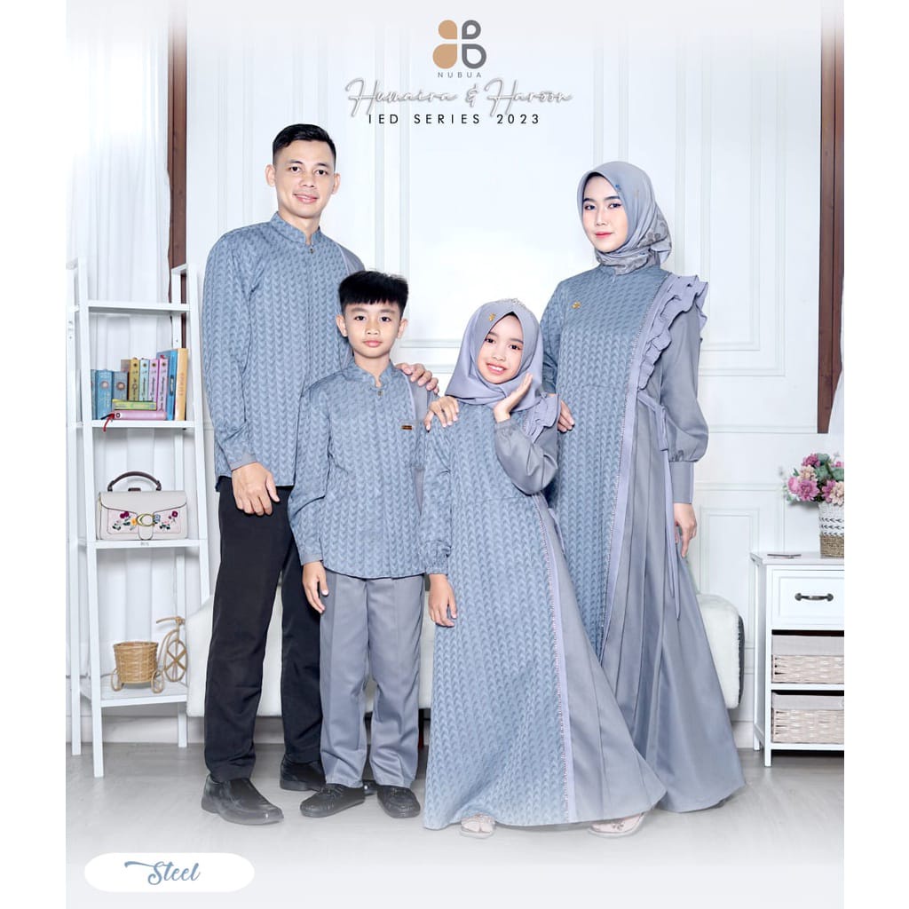 ( COD ) New Sarimbit Keluarga 2023 Humaira & Harun Steel - Baju Couple Gamis Koko Nubua
