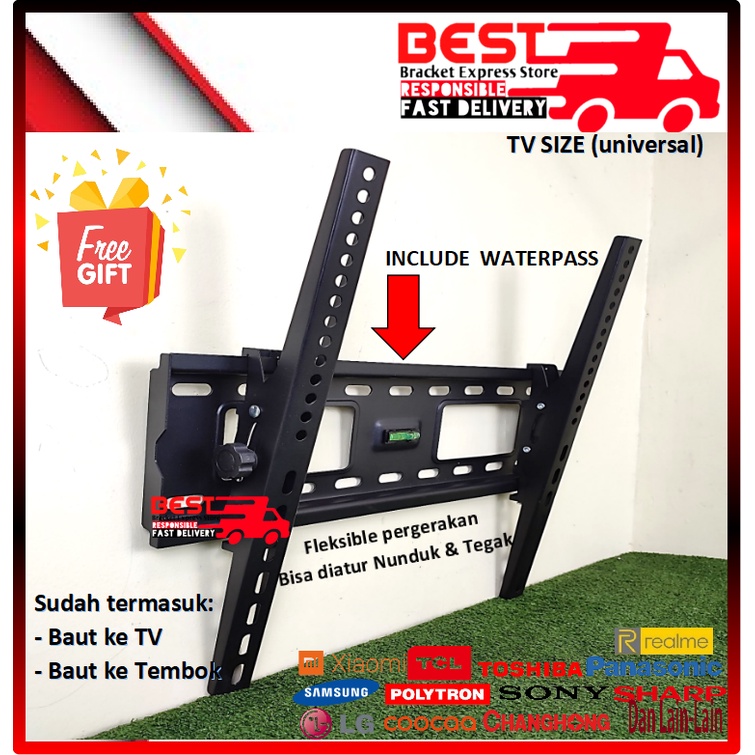 Garansi COCOK!!! Bracket TV LED 32&quot; s/d 60&quot; universal (ada WATERPASS) Premium High Quality Kokoh tebal dan berkualitas bracket braket breket briket breaket brecket bricket barket