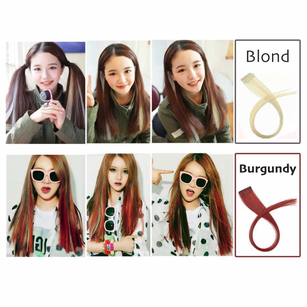 Hair Clip Extension - Highlight Rambut Sambung Palsu - Fashion Wanita Korea - Headpiece Warna Warni W8127 ( Group )