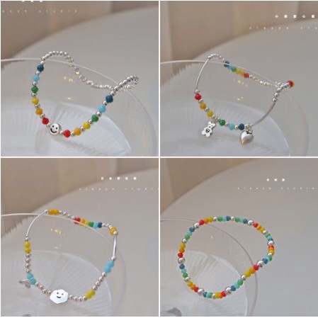 【READY STOCK】Gelang Tangan Wanita Desain Manik Pelangi Awan Smiley Face Multi Warna Hias Beruanghatiawan Smiley