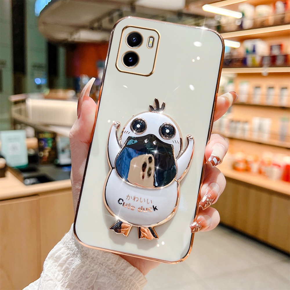 Luxury Plating Case for OPPO Reno 8 4G Reno 7 4G Reno 6 Reno 6Z Reno 5F 4F 2F Reno3 A91 F9 F11 Pro Cases Cute Duck Folding Stand Holder Rubber Soft Phone Cover