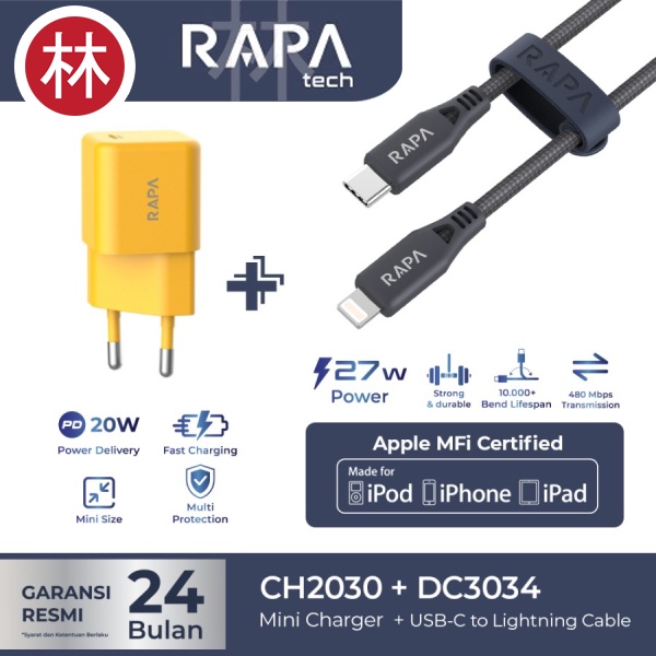 RAPAtech CH2030 &amp; DC3034 - Power Mini I Charger PD20W &amp; Line+ MFi 27W