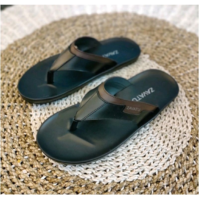 Sandal KULIT Super JUMBO 411.Hitam / Sendal Jepit BIG Size 44-49 Jepit Kulit Super JUMBO Black