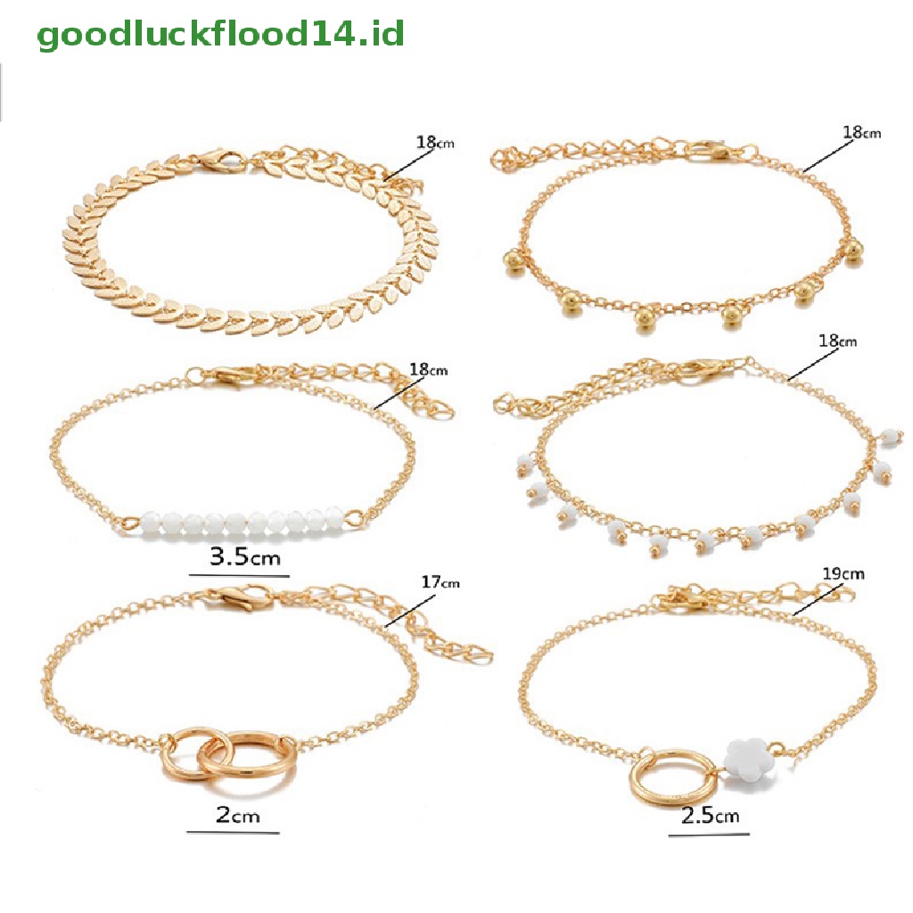 [GOOGFOUR] 6pcs/set Gelang Boho Set Wanita Jumbai Daun Rantai Melingkar Bangle Perhiasan [TOP]