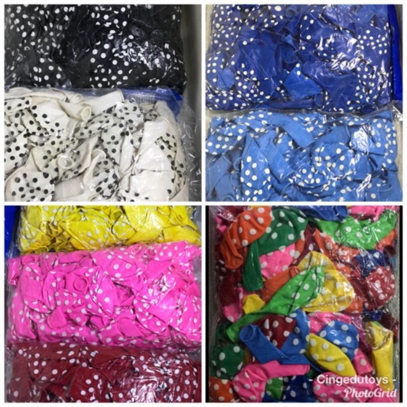 Balon ulang tahun 25pcs campur warna motif polkadot happy birthday letex warna 12 inci grosir ecer