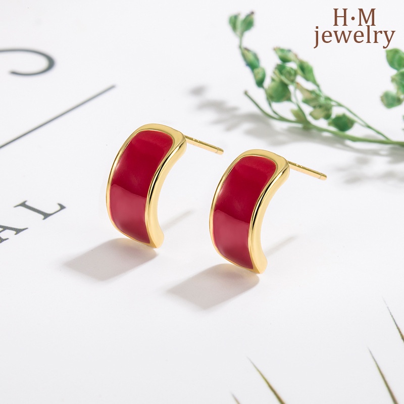 Bermutu Tinggi Melengkung Drip Glazed Earrings Retro2023Anting Baru
