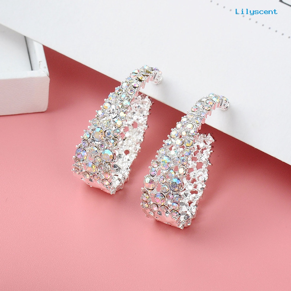 [LS] Wanita Ear Studs Shiny Berlian Imitasi Warna-Warni U-shaped Stud Earrings Perhiasan Tindik Untuk Pesta