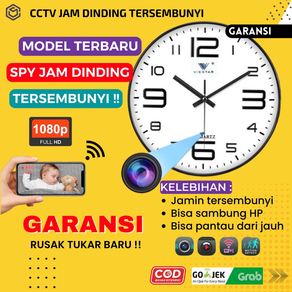 CCTV Mini Tersembunyi Tanpa Kabel Jam Dinding Konek HP Jarak Jauh Hidden Camera SPY Pengintai Kecil IP Cam HD js67