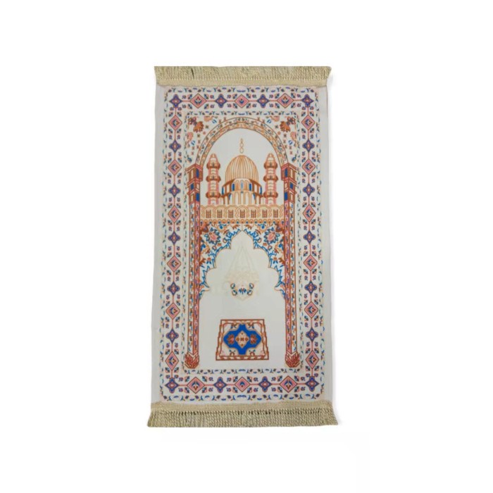 Sajadah Sajadah Turki Bahan Beludru Fashion Muslim Ukuran Mini Kepala 35x65cm - Putih, 50X105CM MIDI