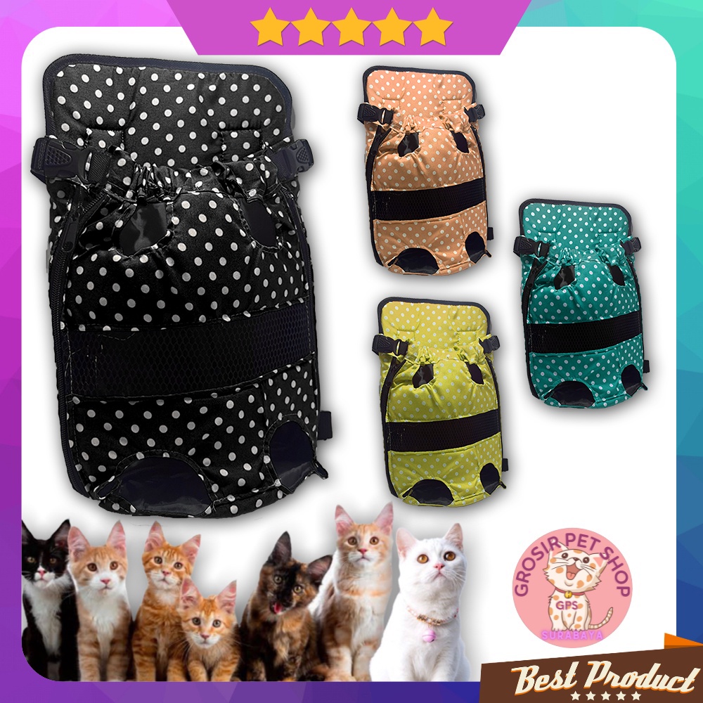 Tas gendongan kucing anjing depan belakang murah motif polkadot / tas gendong kucing size S M L XL