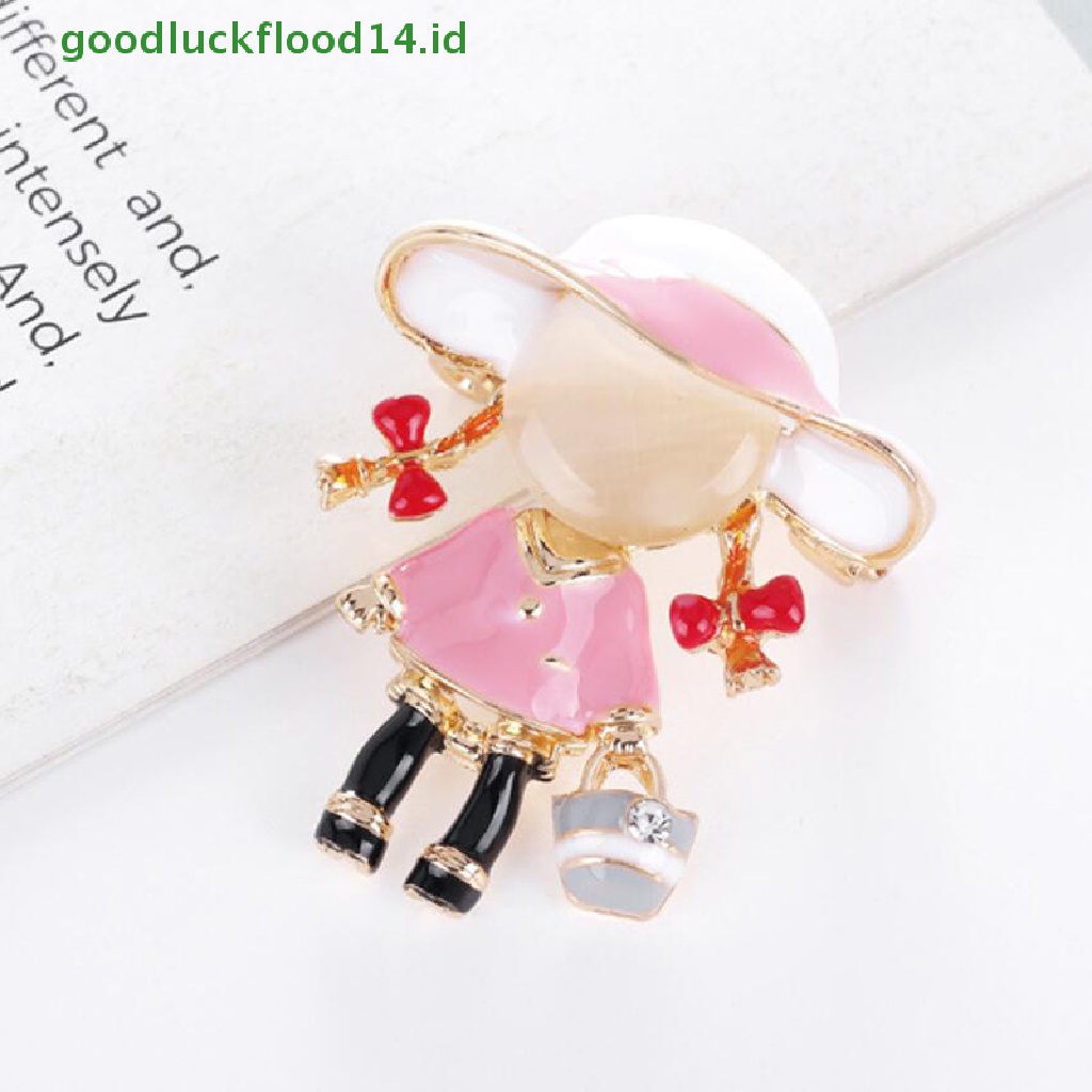 [GOOGFOUR] Enamel Lucu Ponytail Pager Gadis Bros Kristal Lapel Pin Aksesoris Perhiasan [TOP]