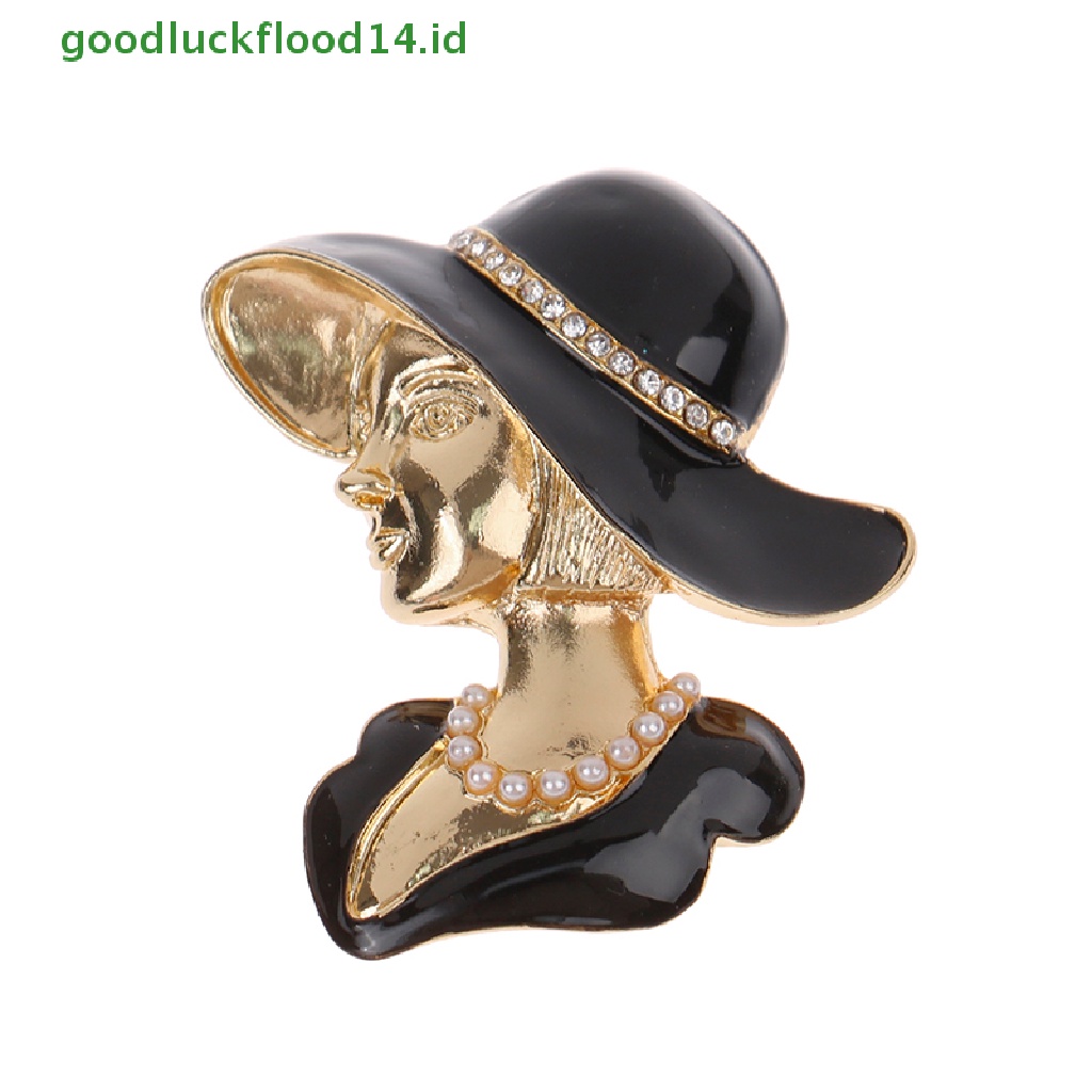 [GOOGFOUR] Bros Kepala Kecantikan Kristal Dan Mutiara Untuk Wanita Warna Hitam Pin Cewek Elegan [TOP]