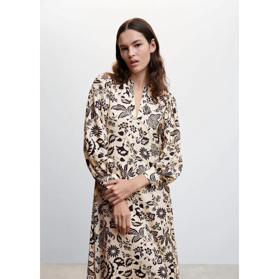 MNG soft latte flower dress