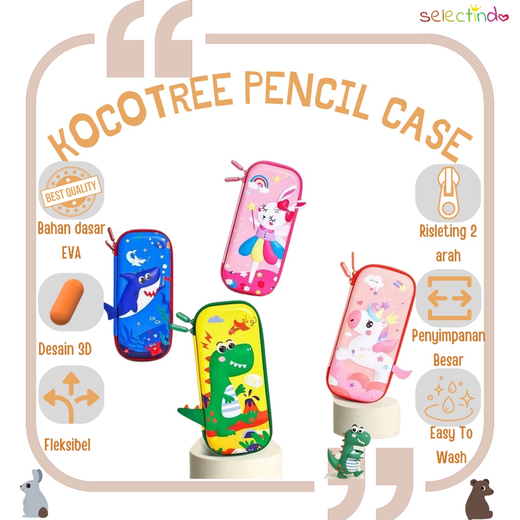 Kocotree Tempat Pensil / Pencils Case / Pencils Box /  Alat Tulis / Perlengkapan sekolah / Anak SD / TK / anak-anak / UNICORN / Hiu / Kelinci / Dinosaurus / Box Pensil