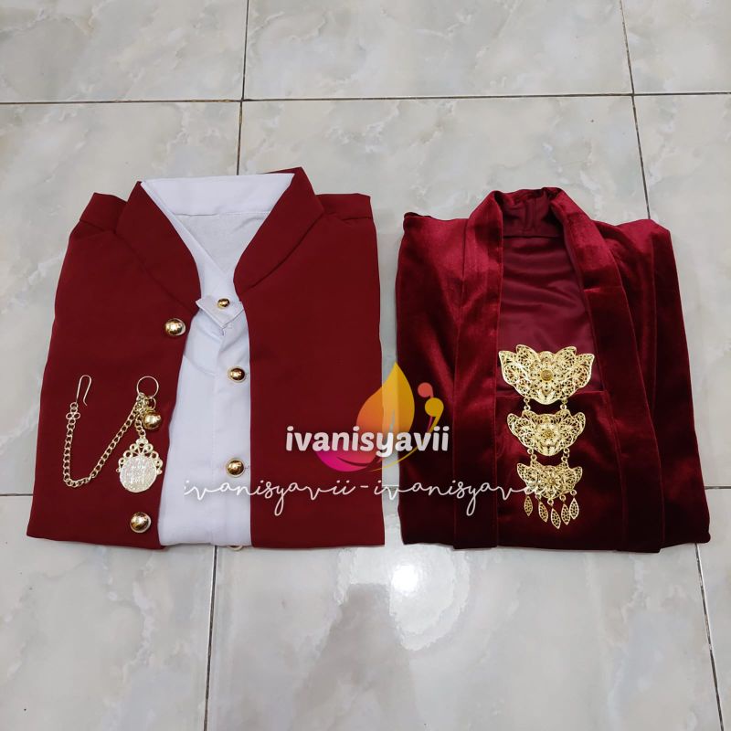 [Couple] Baju Adat / Baju Prewed || Kebaya + Beskap Hewes Warna Maroon