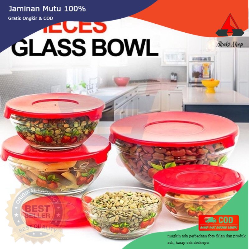 Mangkok Kaca Tutup 5 in 1 Set Kimglass Imperial | Mixing Bowl Set Murah | Peralatan Dapur