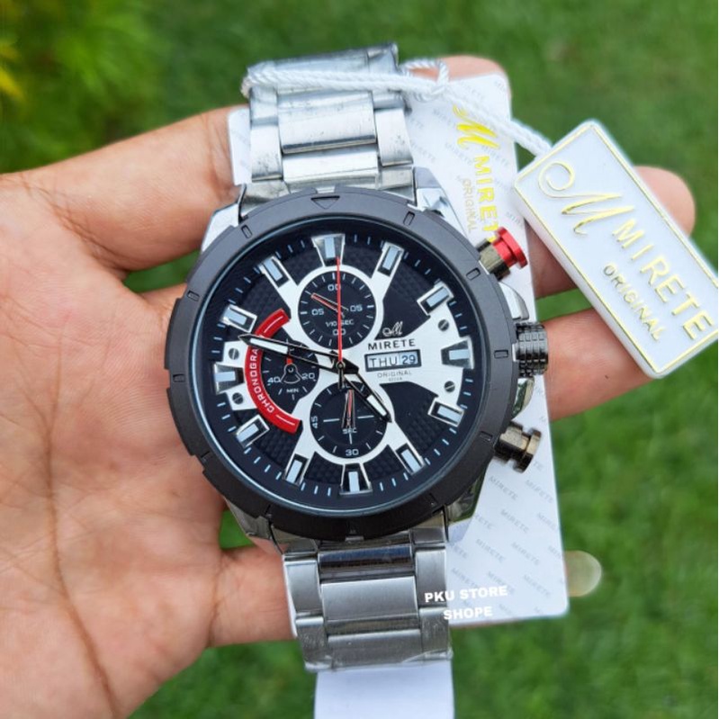 Jam Tangan Pria New Mirete Original BIG SALE MURAH / Tanggal Dan Hari Aktif Strap Rantai Stainlees Steel / Jam Tangan Kasual Pria Water Resistant Kekinian Dan Terlaris /Jam Tangan Pria Mewah Elegan Tahan Air