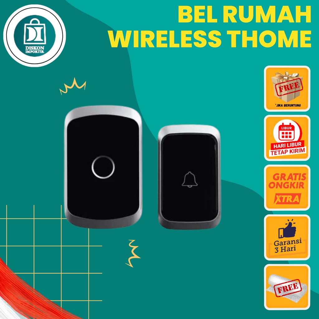 THOME Bel Rumah Tanpa Kabel / Bel Rumah Wireless Waterproof Door Bell Pintu 1 Receiver (A2) Bel Tanp