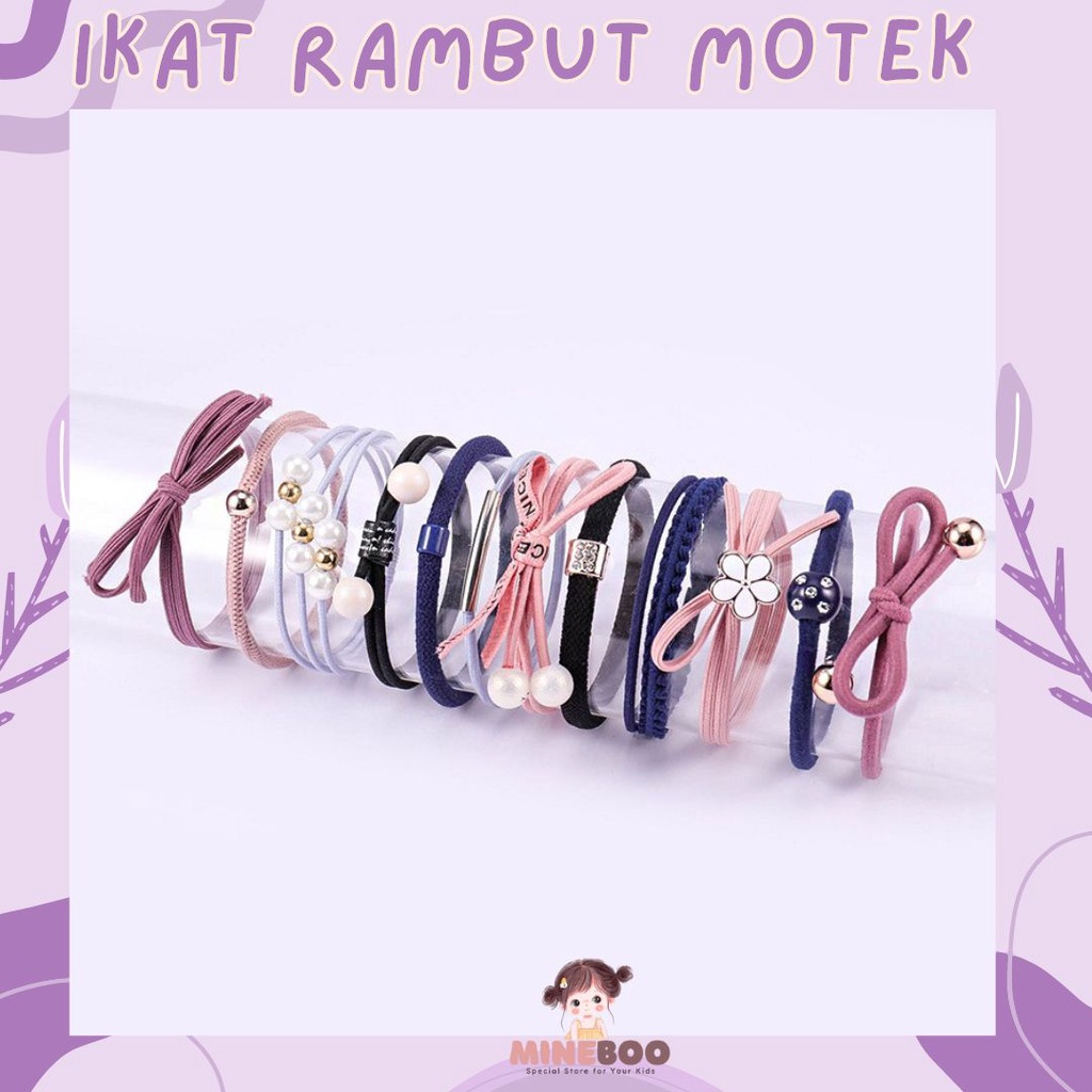 mineboo - IKAT RAMBUT MOTEK Ikat Rambut Anak Korea 1 set Isi 12 Pcs NO BOX Bahan Karet Aksesoris Rambut Wanita Murah