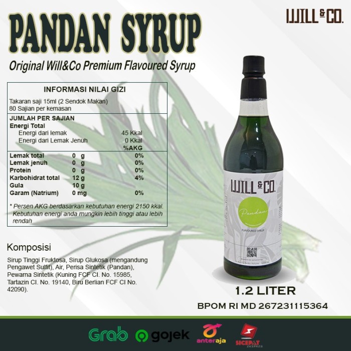 

WILL&CO SIRUP PANDAN 1.2 LITER