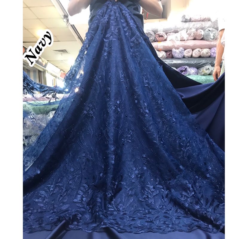 kain bahan tile akar mutiara bordir daun kupu / bahan kebaya brukat ille