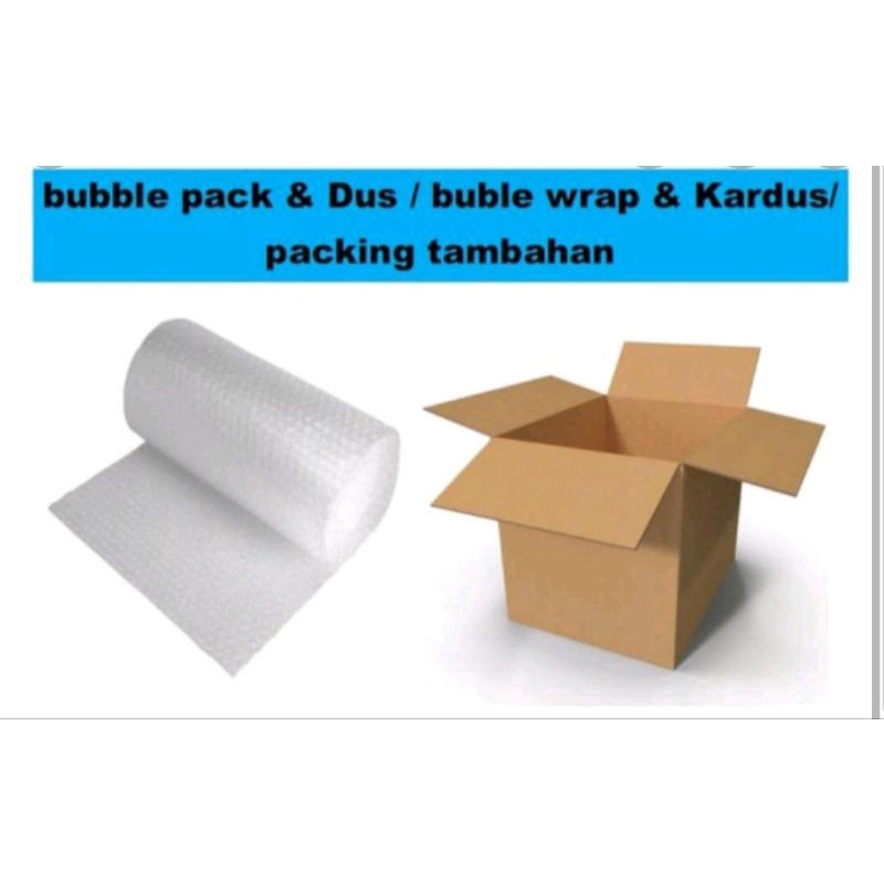 

bubble wrab + kardus untuk packing lebih aman.( hanya untuk penambahan pengiriman )