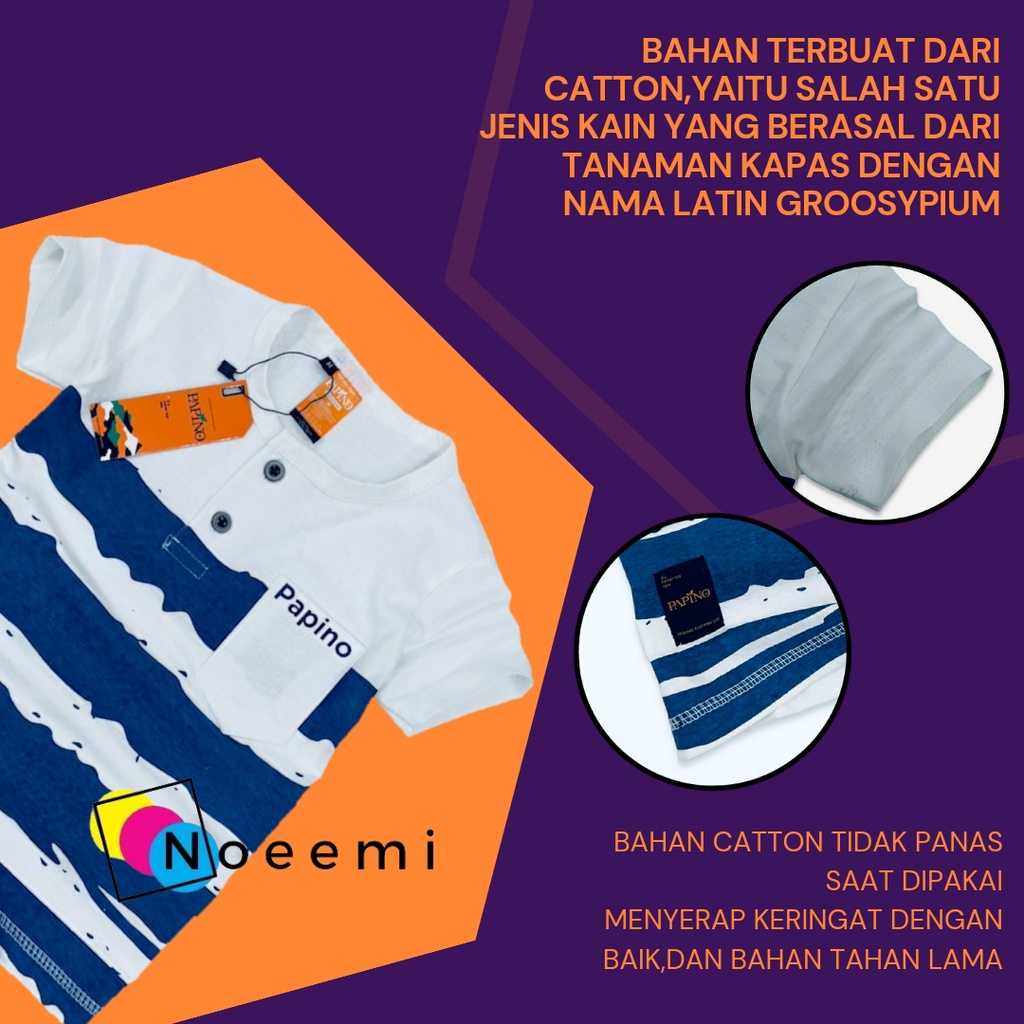 Papino Baju Kaus Anak Laki Laki Umur 1-12 Tahun Bahan Kaos Motif Salur Warna Putih