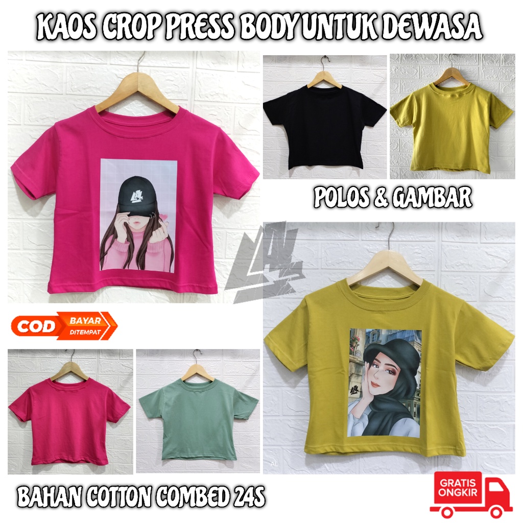 KAOS CROP TOP BASIC PRESS BODY COTTON COMBED 24S POLOS GAMBAR PRINTING DTF PENDEK WANITA CEWEK TERMURAH