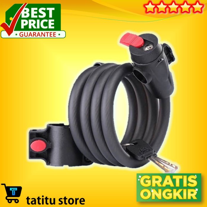 Gembok Tali Kabel Baja Kunci Gembok Pengaman Sepeda Motor Mtb 1.2M Taffguard