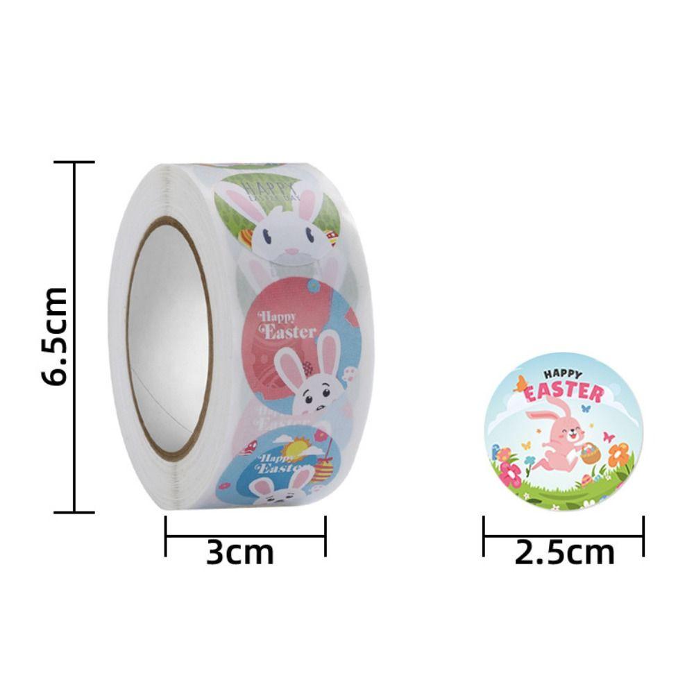 Populer 500Pcs Happy Easter Stiker DIY Handmade Wedding Decor Gift Packaging Paket Label Bulat Label Paskah Dekorasi Jendela