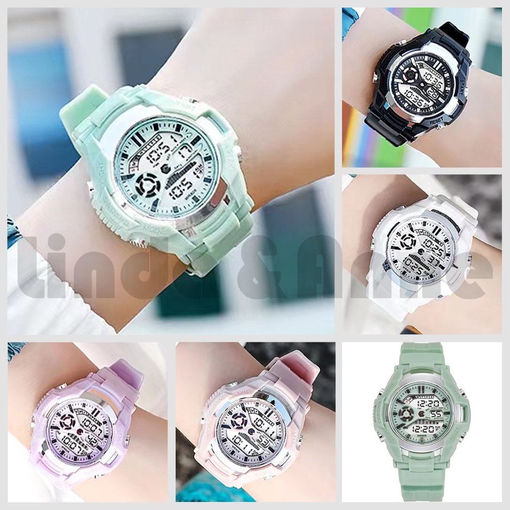 Jam Tangan Bulat Wanita Dan Pria Digital Strap Rubber Korea Sport Elektronik