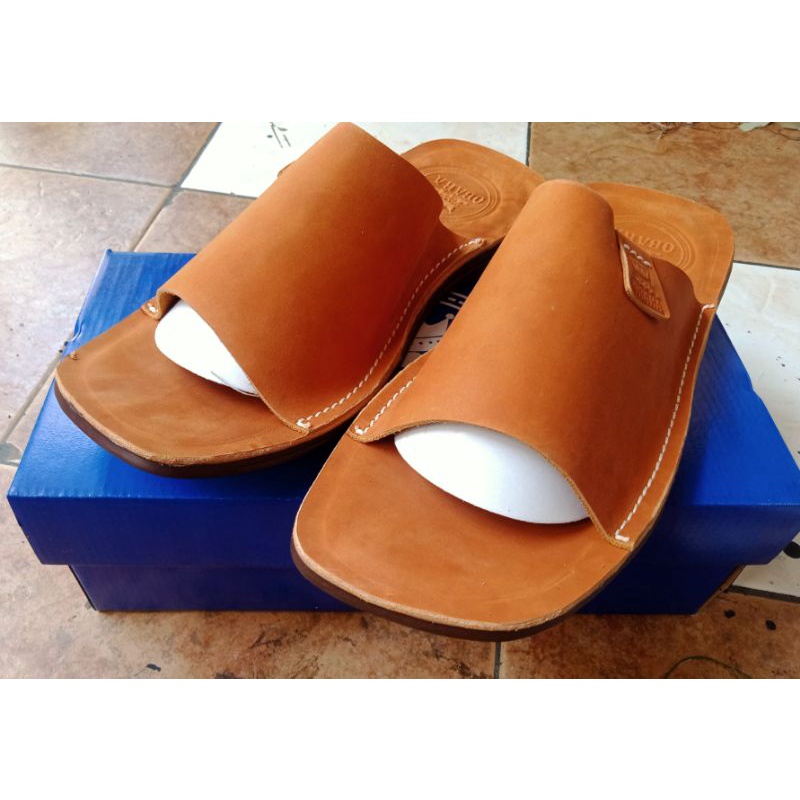 Sandal pria model kokop kulit asli warna tan casual tren 2022 full kulit sapi 100%