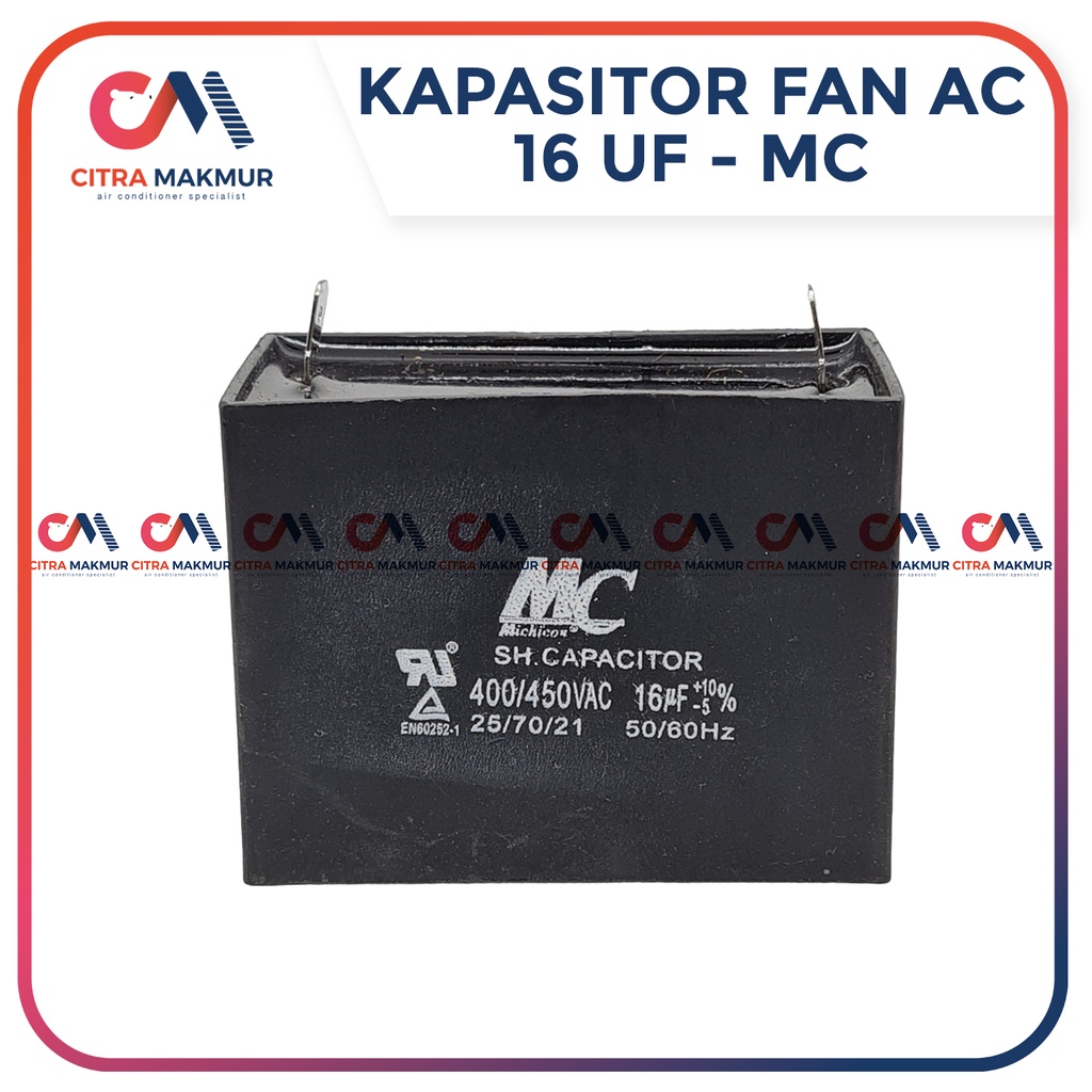 Kapasitor Fan AC 16 uf Kaki 2 Capasitor mikro Kipas angin Dinamo Blower Outdoor Mesin kotak MC Pompa Air Sanyo Kompresor