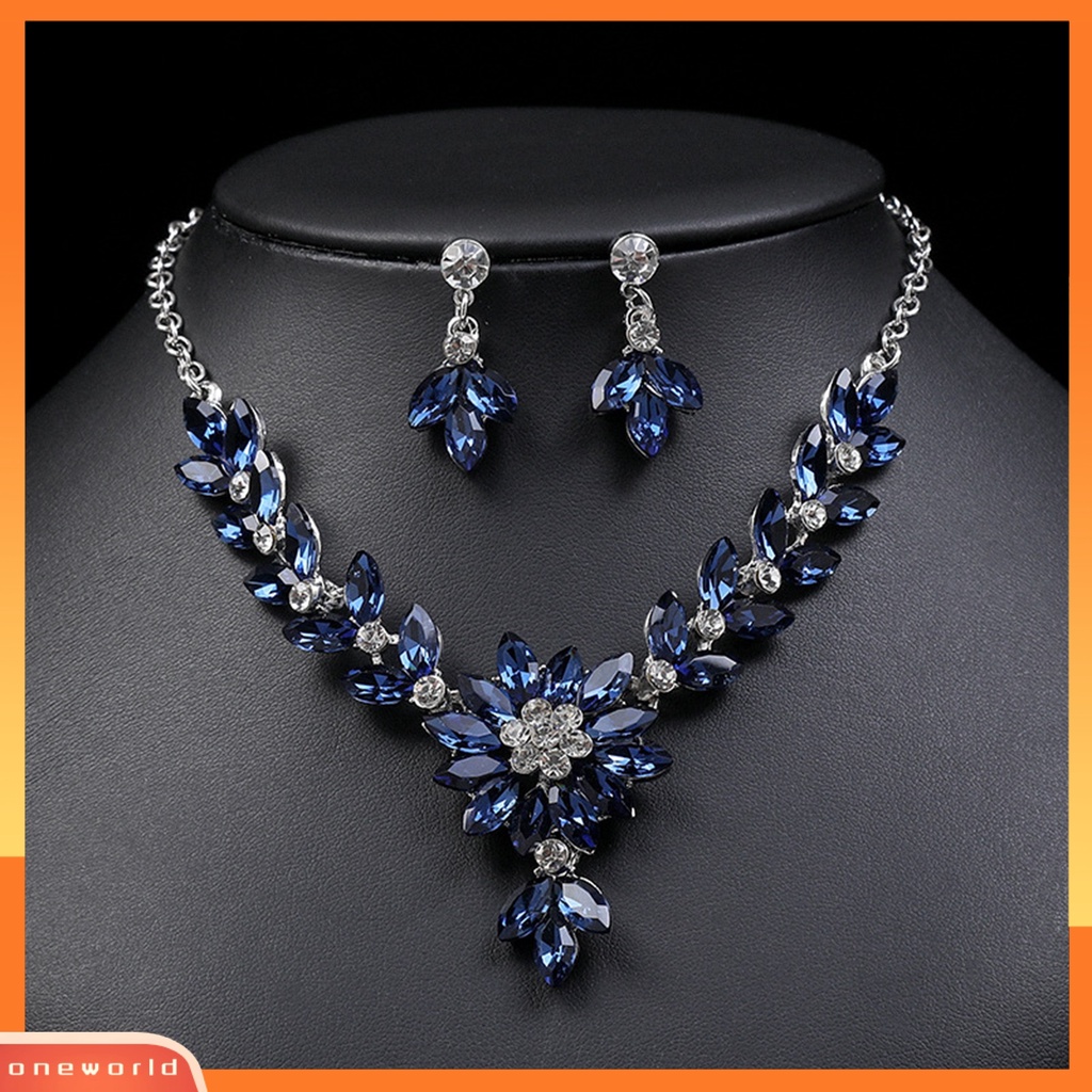 [ONE] 1set Menjuntai Anting Vintage Kristal Imitasi Pengerjaan Indah Warna Kontras Geometris Dekorasi Cantik Berlian Imitasi Pesta Malam Kalung Set Perhiasan Aksesori